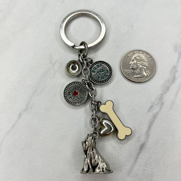 Silver Tone Best in Show I Heart Love My Dog Charms Keychain Keyring - Picture 1 of 8